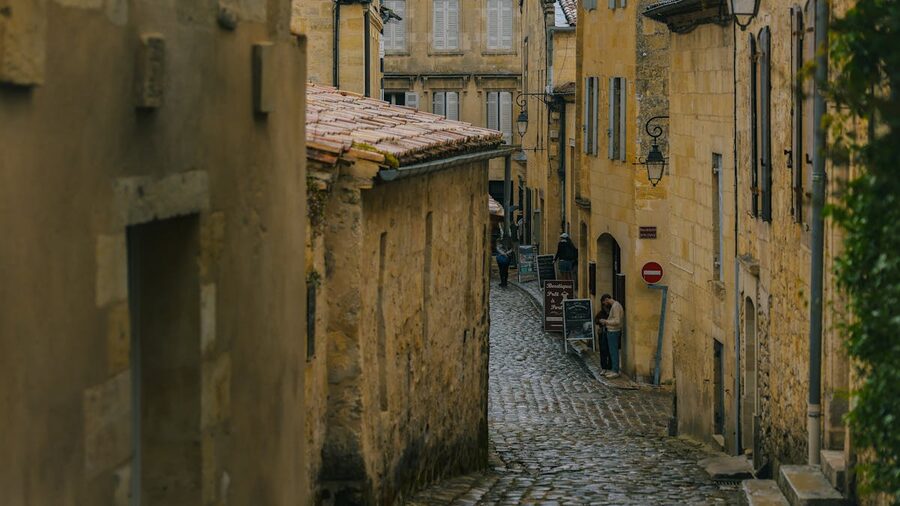 Cobblestone street in historic Saint-Emilion France