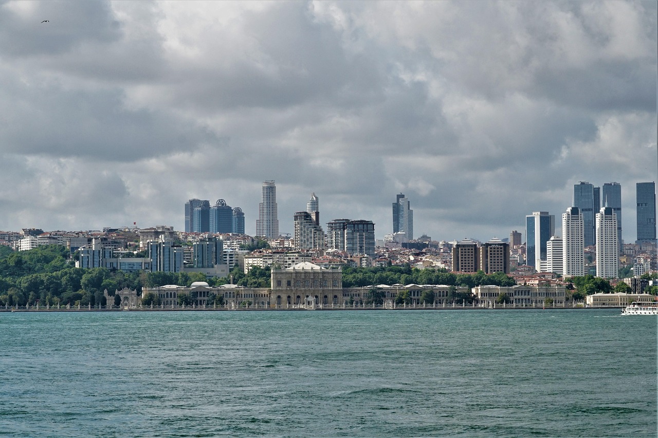 View across the Bosphorus showing historic buildings and minarets along the waterfront