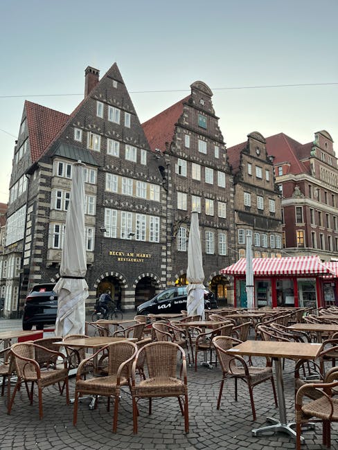Historic square with cafe seating in Bremen