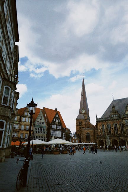 Visitors walking through Bremen's market square