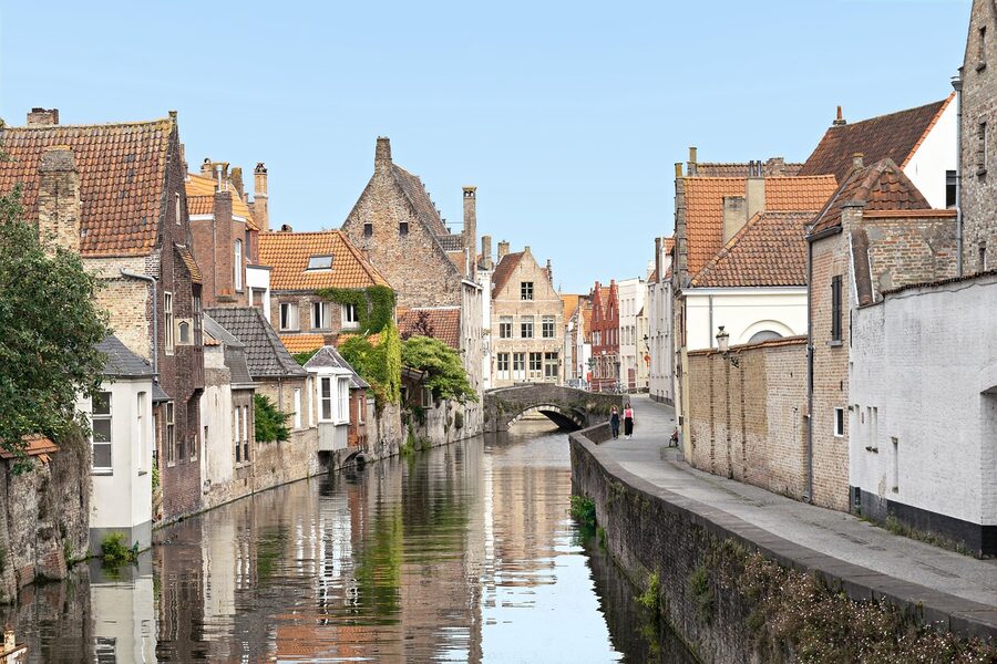 Romantic medieval architecture in Bruges old city