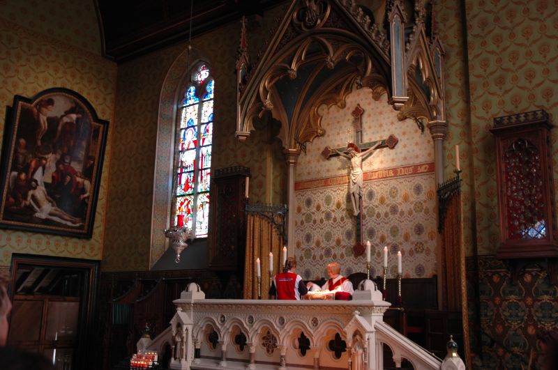 Side altar with relic vessel inside Basilica of the Holy Blood Bruges