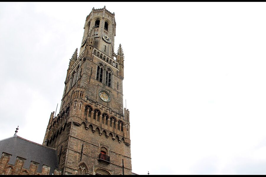 Belfort tower of Bruges close-up detail