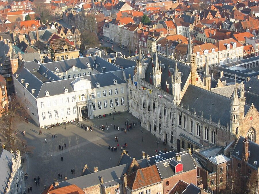 Burg Square Bruges overview with Stadhuis Town Hall