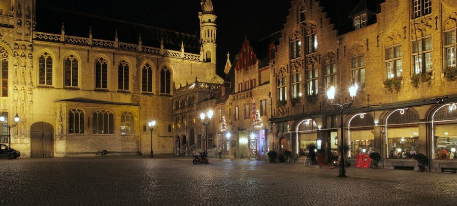 Burg Square Bruges with historic buildings panorama