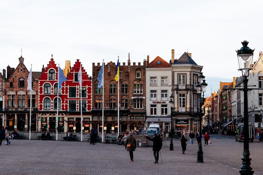 Markt square in Bruges with colourful Flemish gable houses