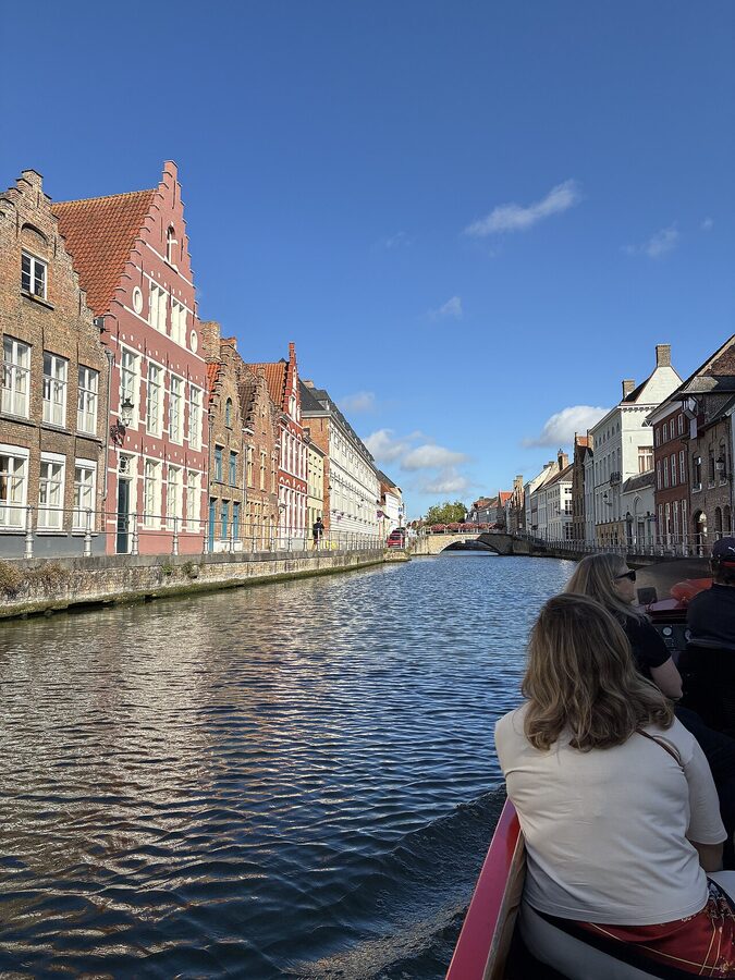 View of Sint-Annarei canal and Molenbrug from a Bruges tour boat