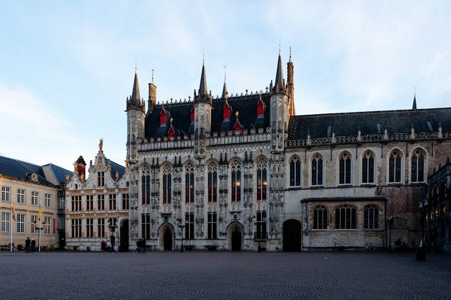 Bruges Town Hall Gothic architecture at twilight