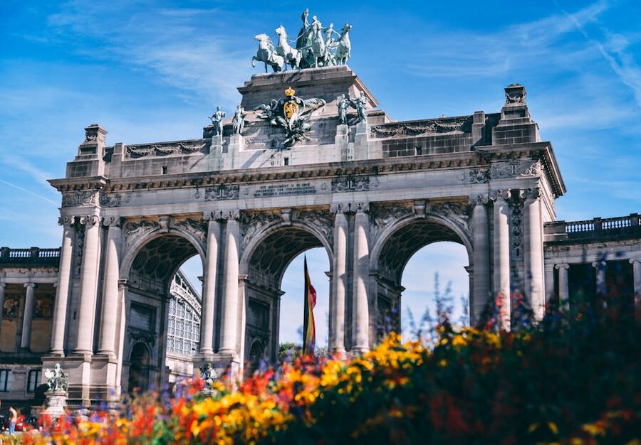 Brussels Cinquantenaire Arch viewed from across the park