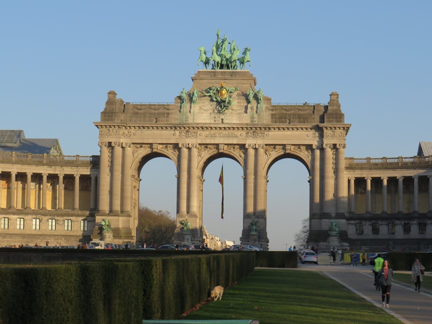 Brussels Cinquantenaire Arch at sunset