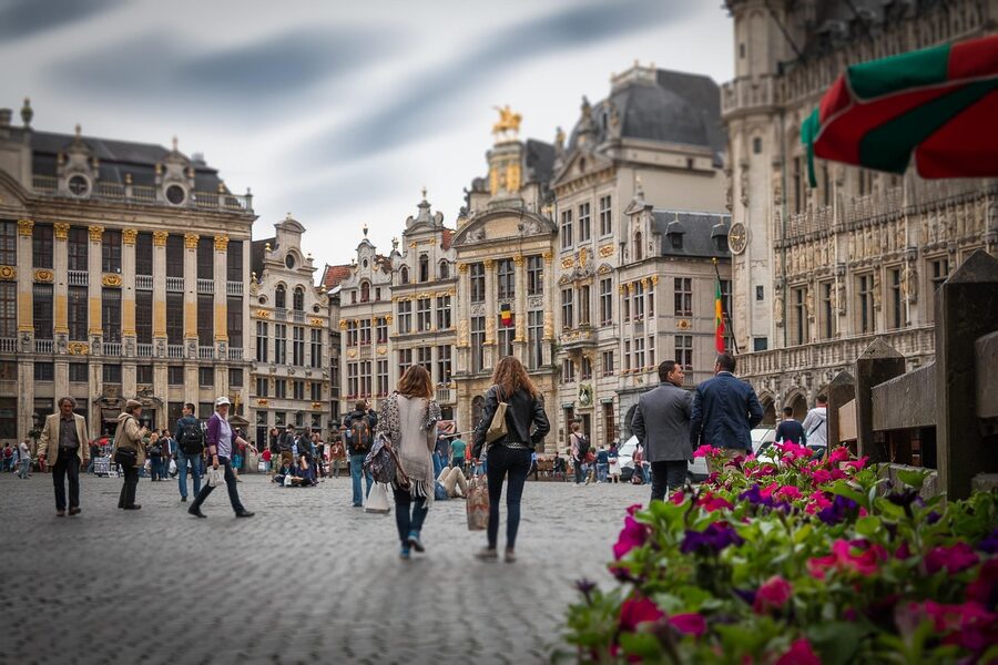 Brussels Grand Place with flower carpet on the square