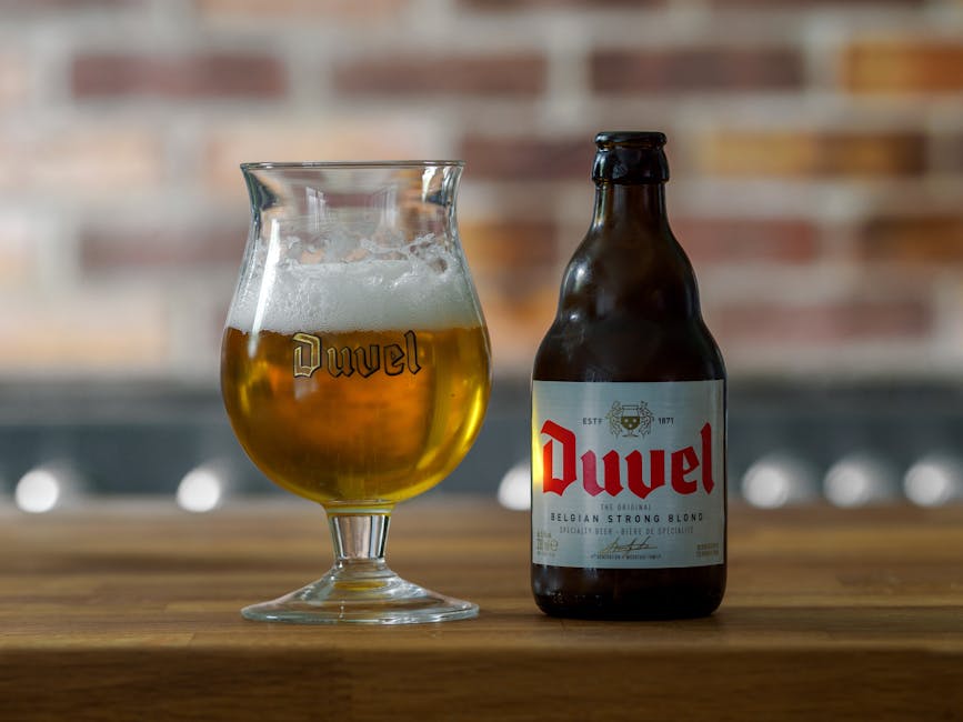 Duvel Belgian strong ale bottle and tulip glass