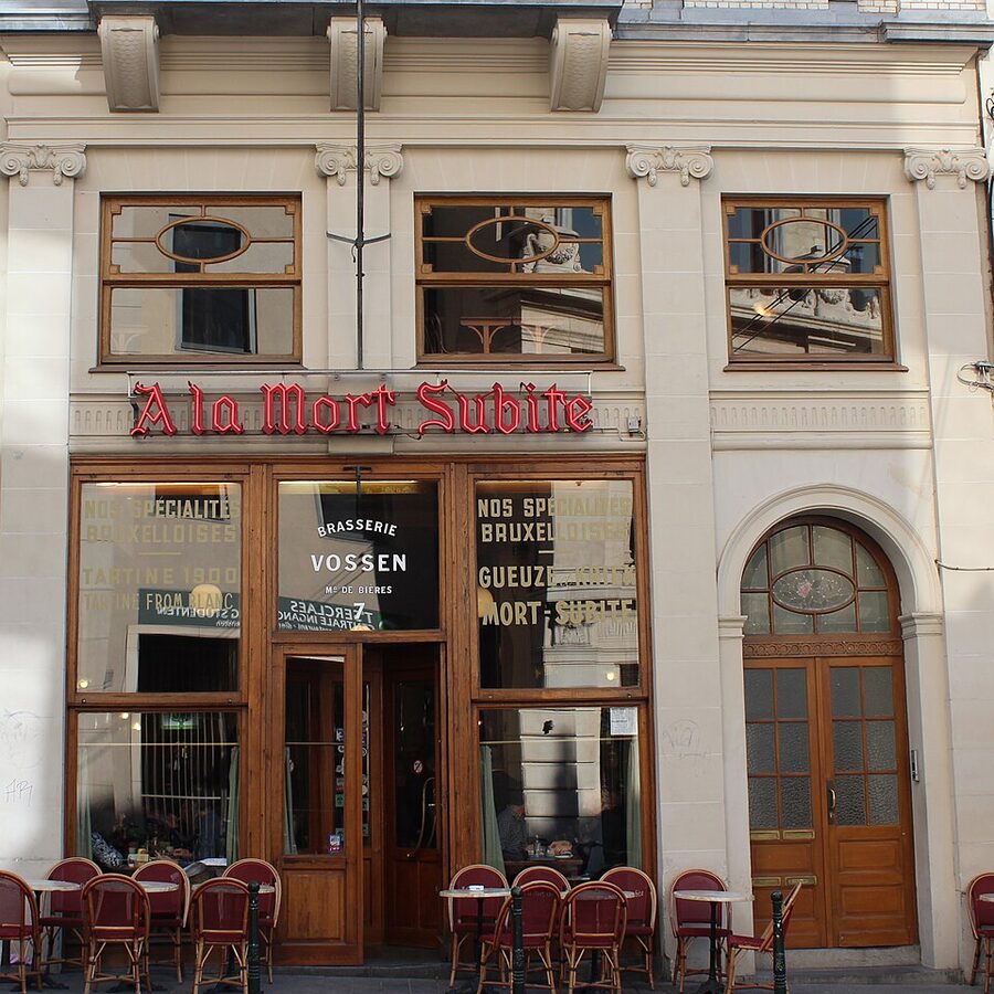 A La Mort Subite cafe interior in Brussels with vintage tables
