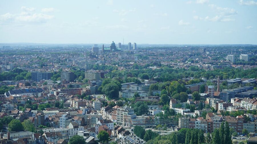 Brussels skyline panoramic aerial view with green park