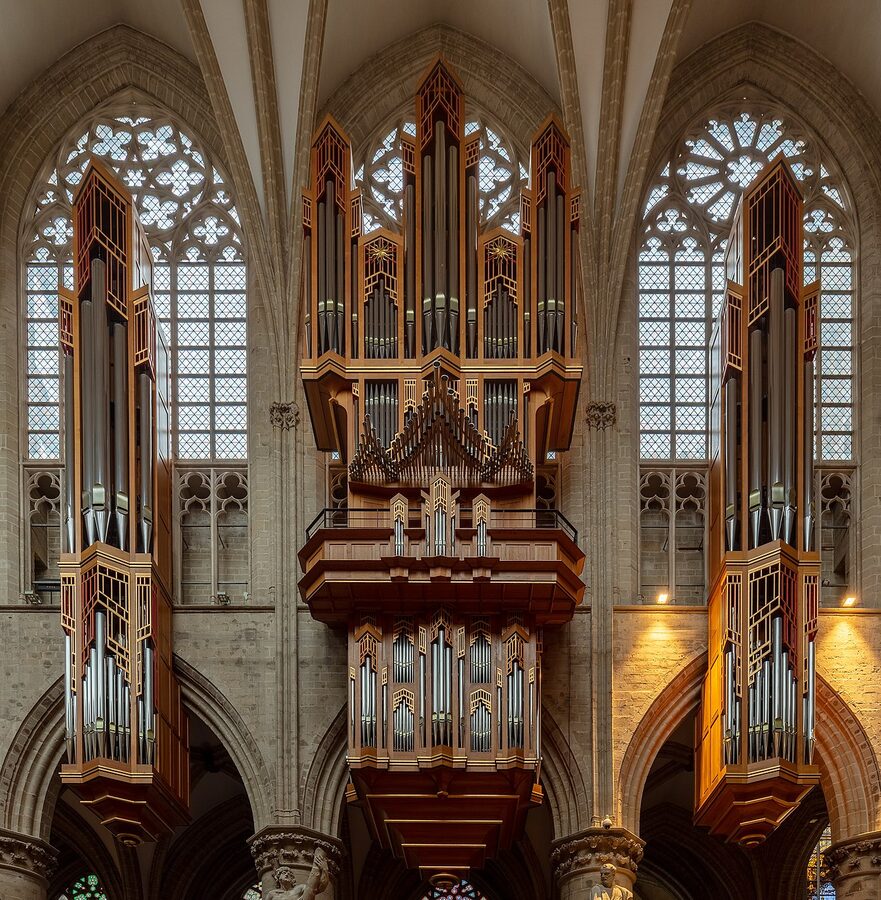 Cathedral pipe organ interior Brussels