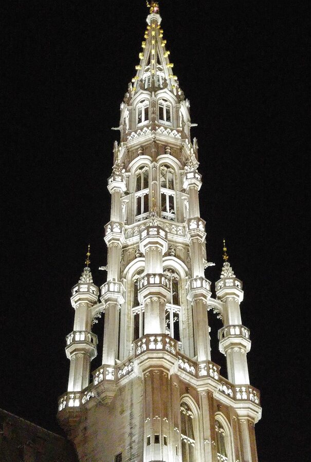 Brussels Town Hall illuminated at night Grand Place