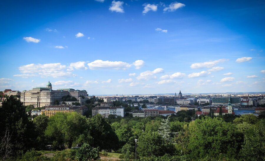 Castle Hill Budapest skyline above the cave system