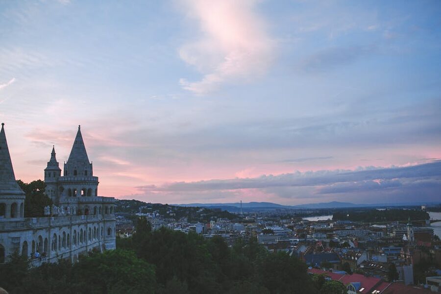 Old walls of Buda Castle at sunset