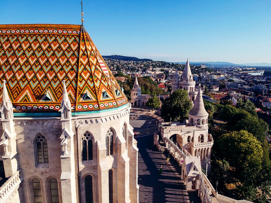 Aerial view of Fishermans Bastion mosaic roof