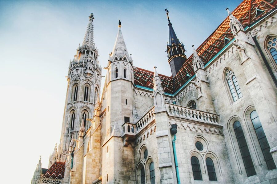 Matthias Church Gothic spires low angle