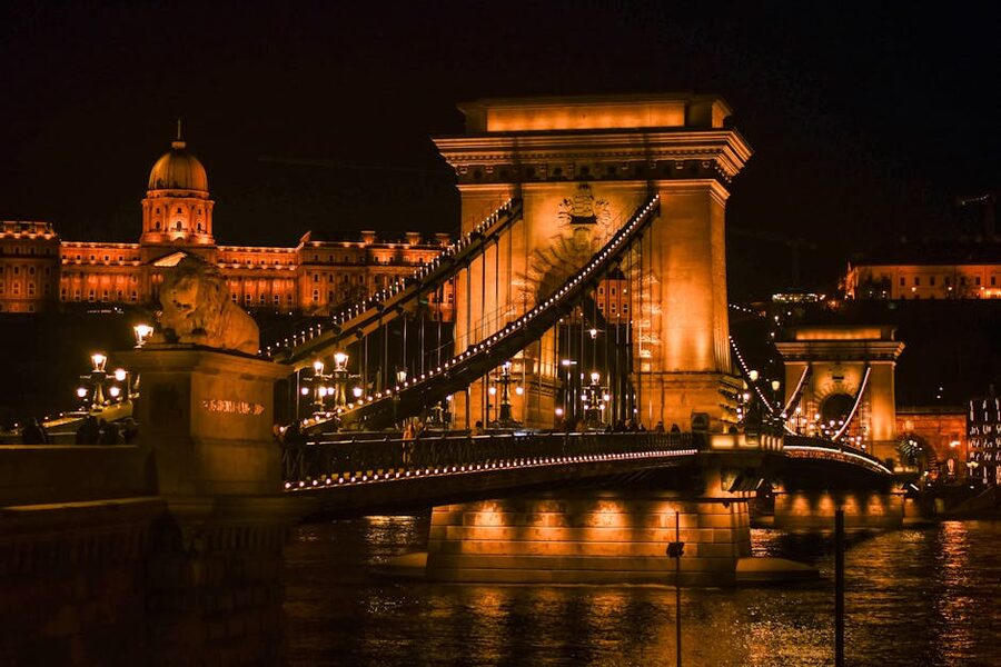 Szechenyi Chain Bridge at night Budapest