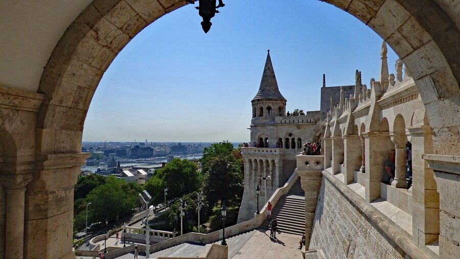 Fishermans Bastion Budapest with white turrets and walkways