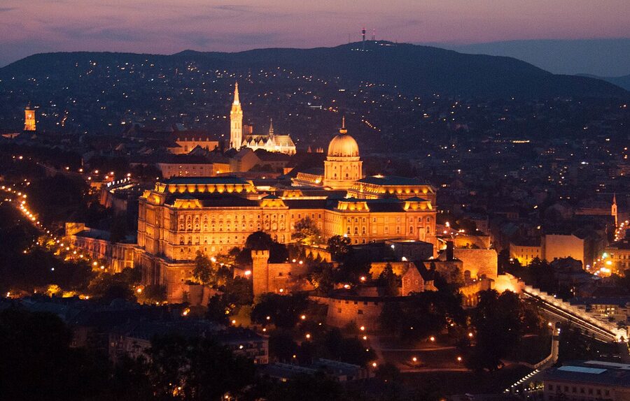 View of Buda Castle at night from Gellert Hill Budapest