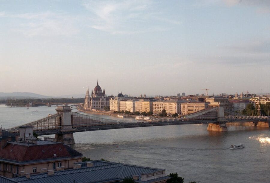 Chain Bridge and Parliament at sunset Budapest