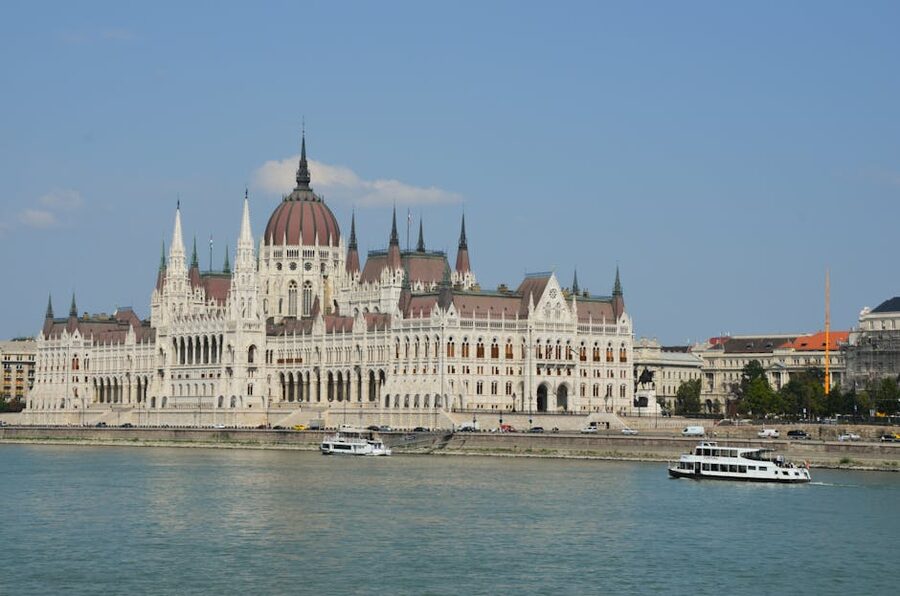 Hungarian Parliament Building from the Danube River in Budapest