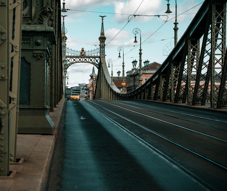 Liberty Bridge in Budapest in green Gothic ironwork crossing the Danube