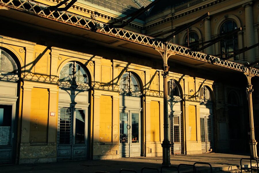 Historic Budapest building facade in sunlight