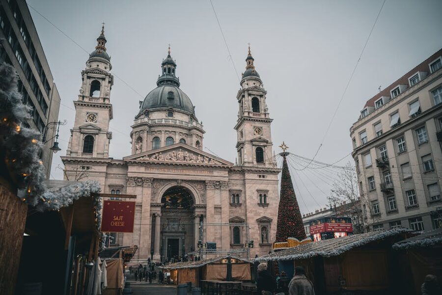 St Stephen's Basilica Christmas Market winter scene