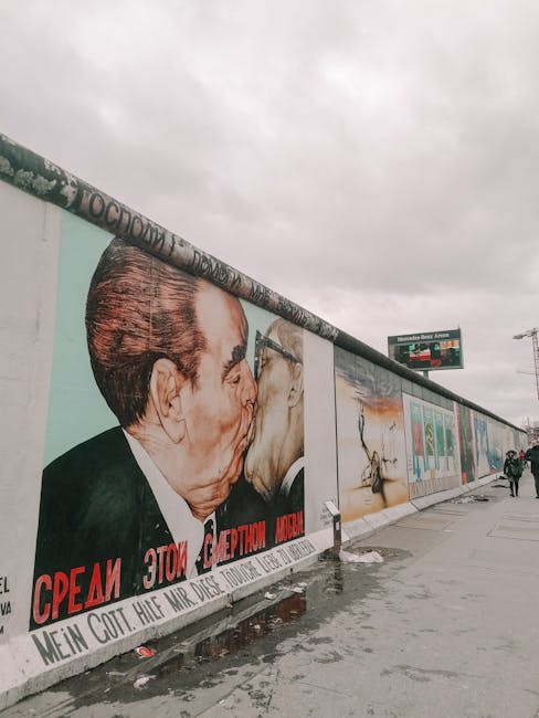 Visitors walking alongside the East Side Gallery murals