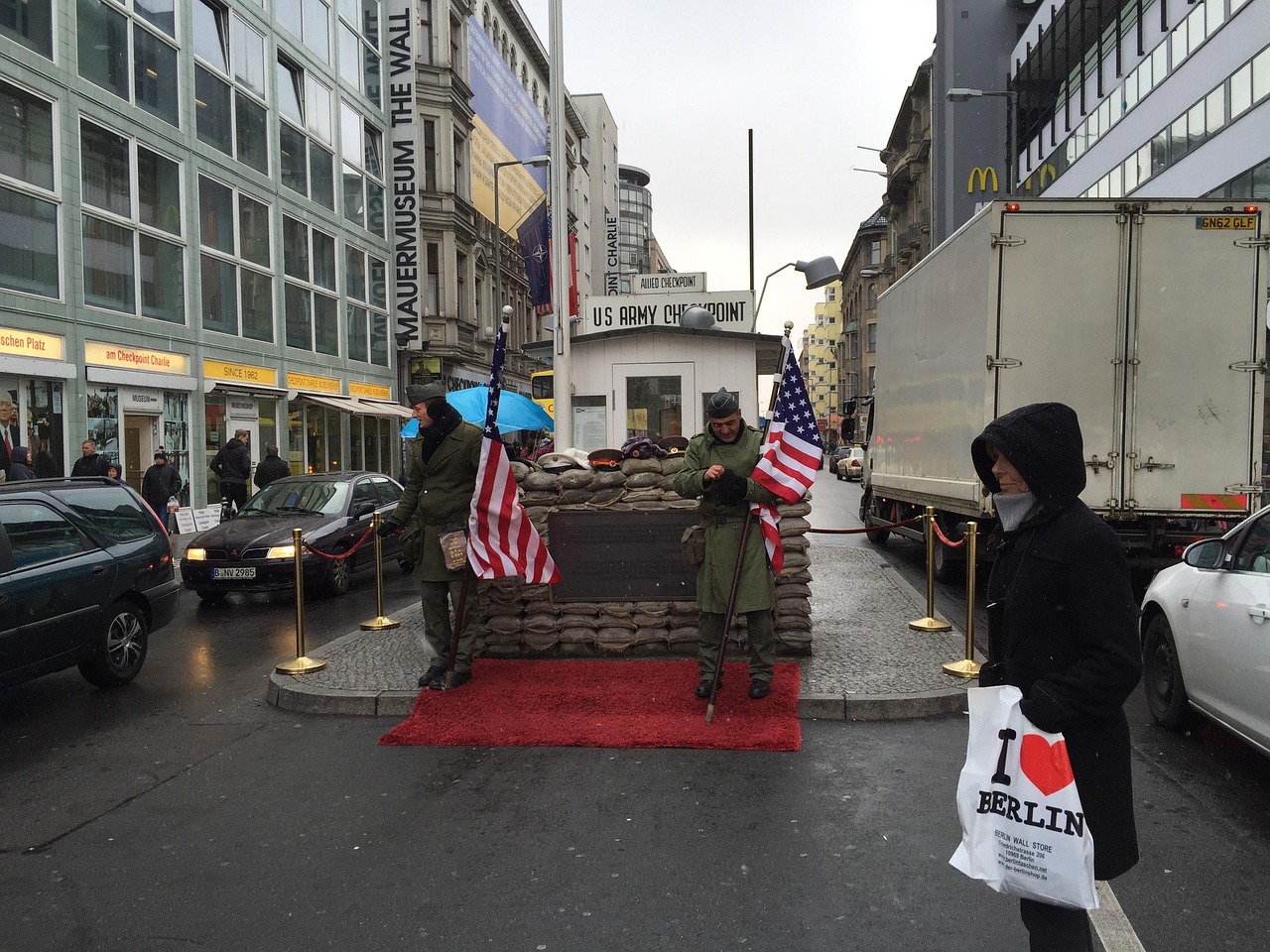Checkpoint Charlie crossing point with historical signs