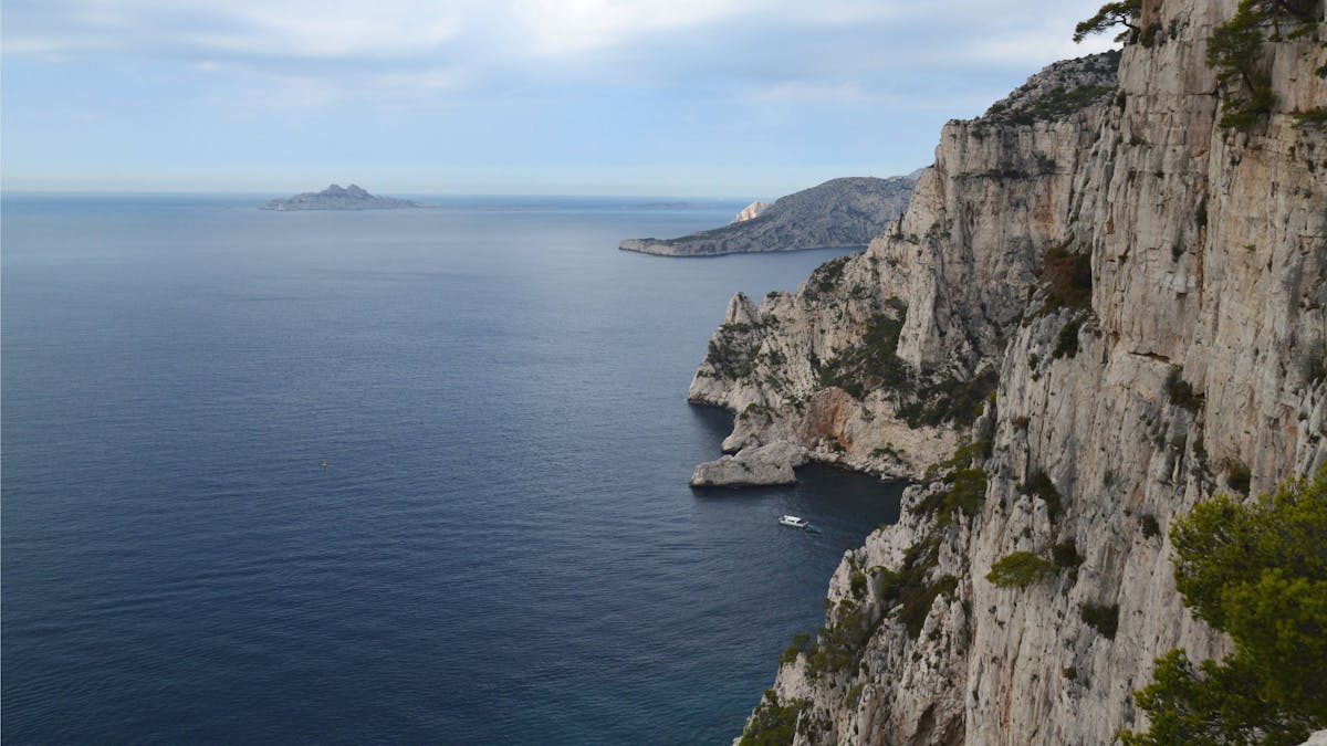 Steep cliffs and azure waters in the Calanques near Marseille
