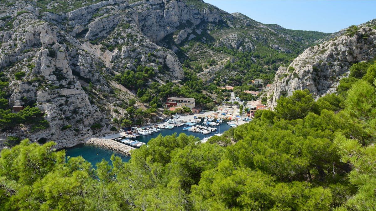 Boats moored in Calanque de Port Miou near Cassis
