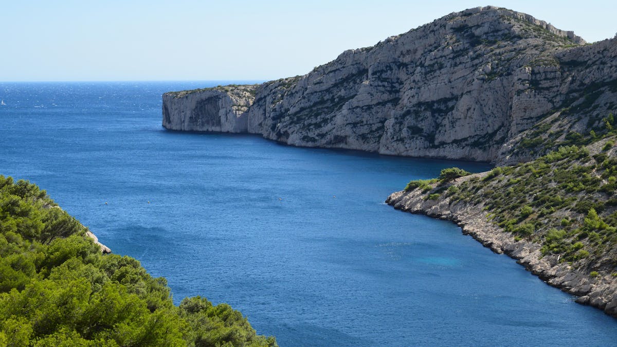 Rugged cliffs and blue sea at Calanques National Park
