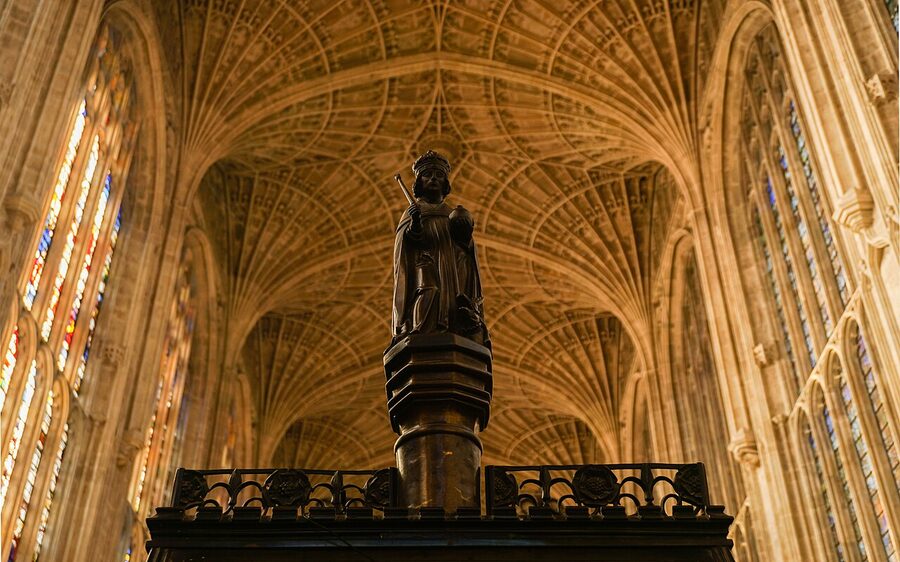 Inside Kings College Chapel fan vaulting Cambridge