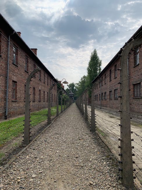 View of barracks at a concentration camp memorial