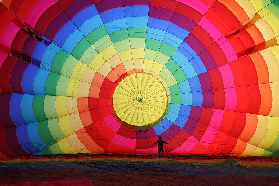 Hot air balloon inflating on the ground in Cappadocia