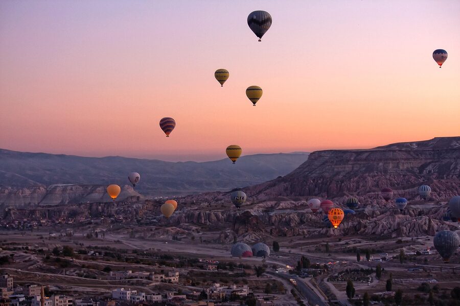 Cappadocia balloons in morning sky