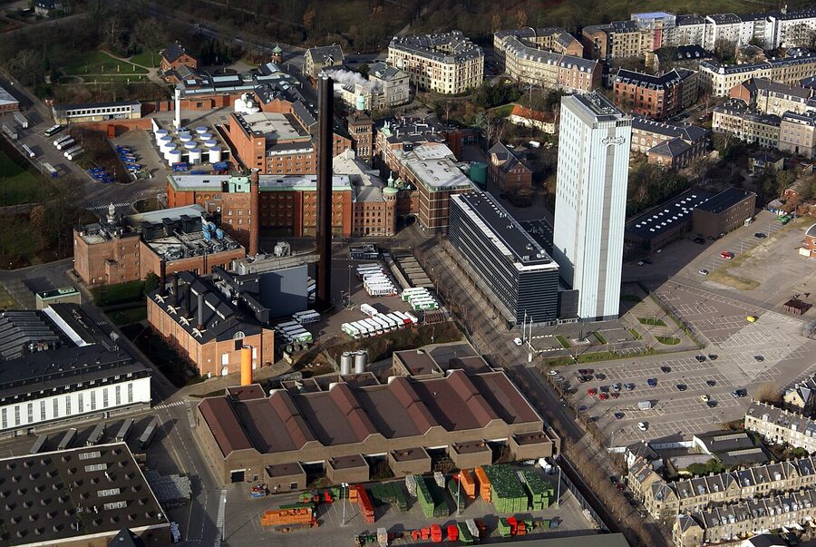 Aerial view of the Carlsberg brewery in Valby Copenhagen