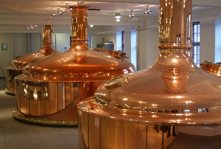 Copper brewing kettles at the Carlsberg brewery in Copenhagen