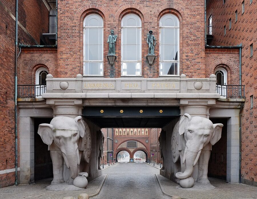 The four granite elephants of the Elephant Gate at Carlsberg in Copenhagen