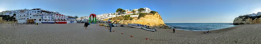 Evening panorama of Carvoeiro Beach on the Algarve