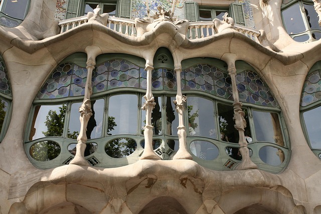 Casa Batllo facade in Barcelona with colorful Gaudi architecture