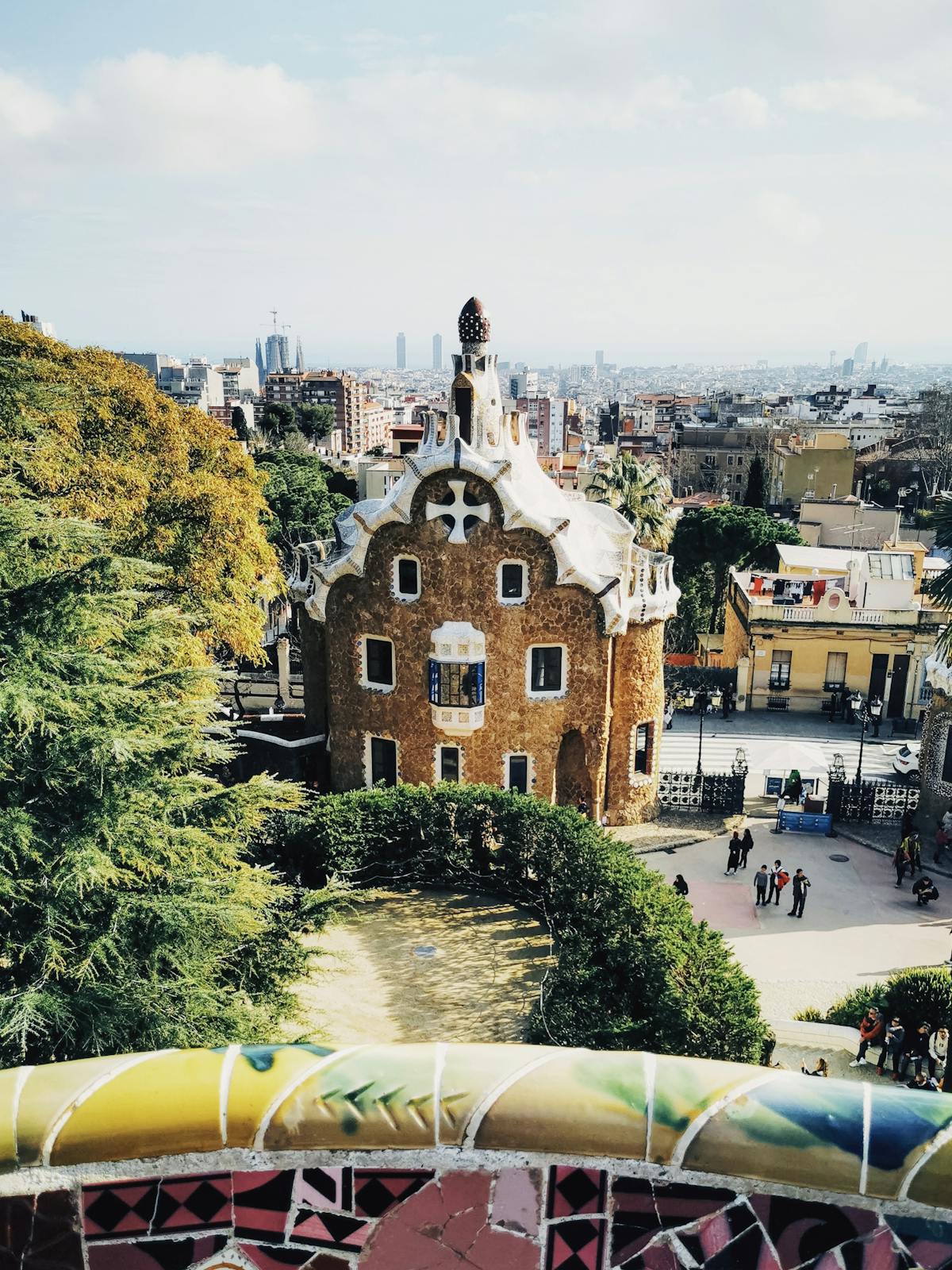 Casa del Guarda building with unique architecture in Park Guell Barcelona