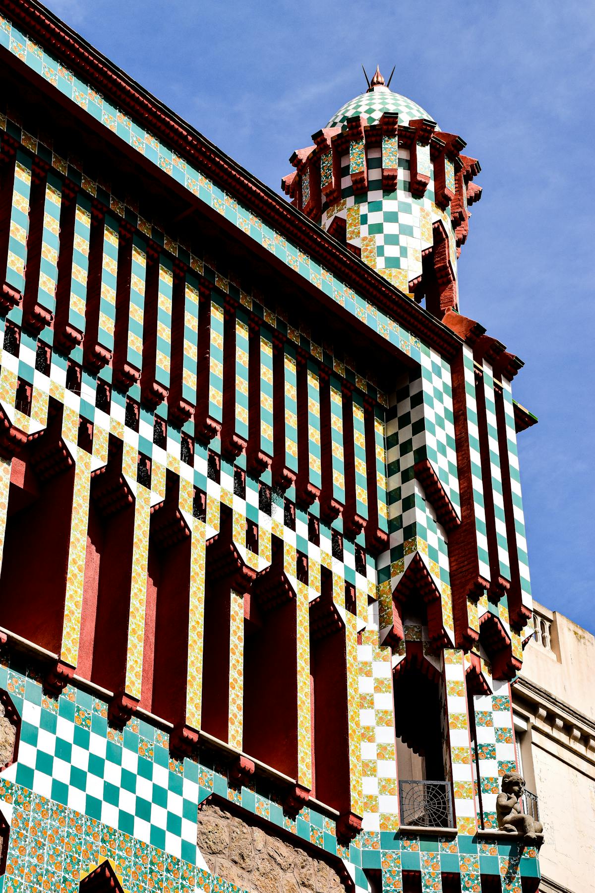 Architectural detail of Casa Vicens showing ornate tile work and ironwork designed by Gaudi