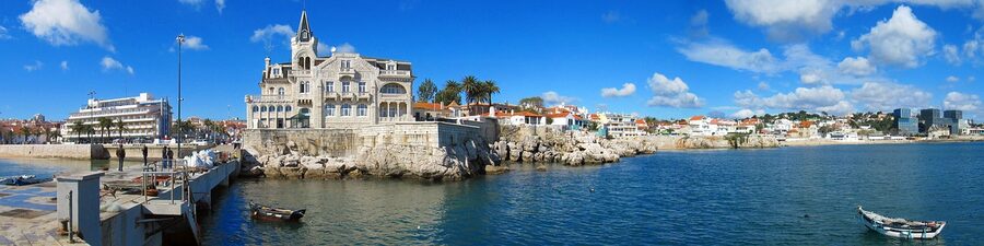 Cascais harbor panorama boats and coast