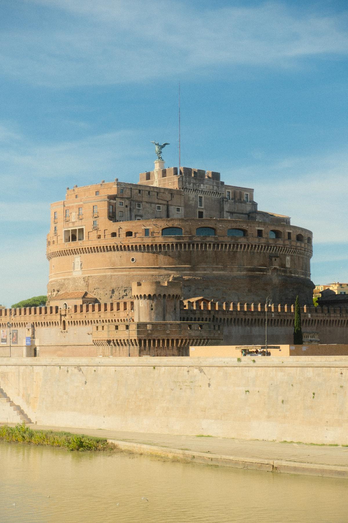 View of Castel Sant'Angelo from across the Tiber River in Rome